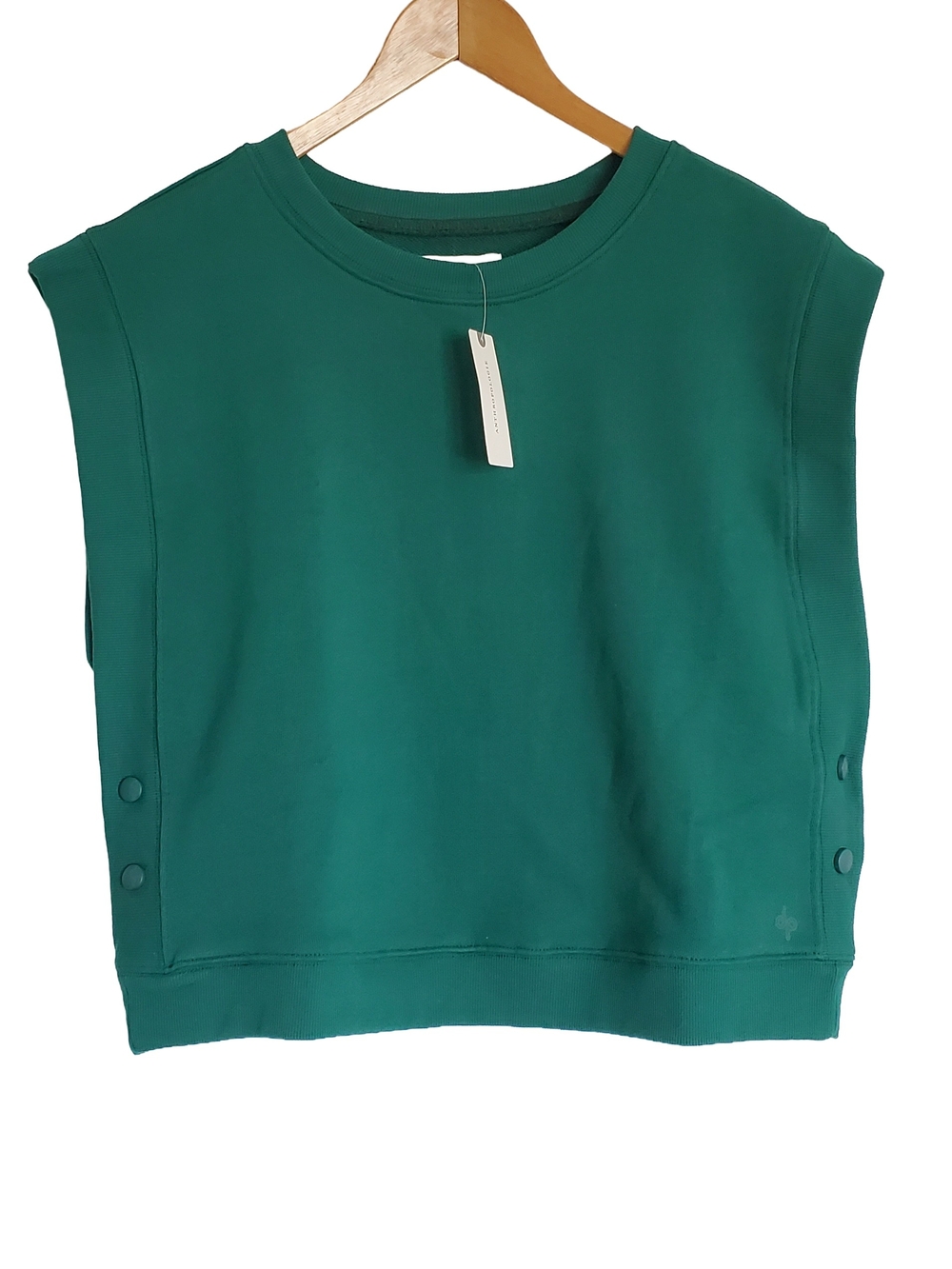 Anthropologie Green Sleeveless Crewneck Muscle Top Tee with Side Snaps